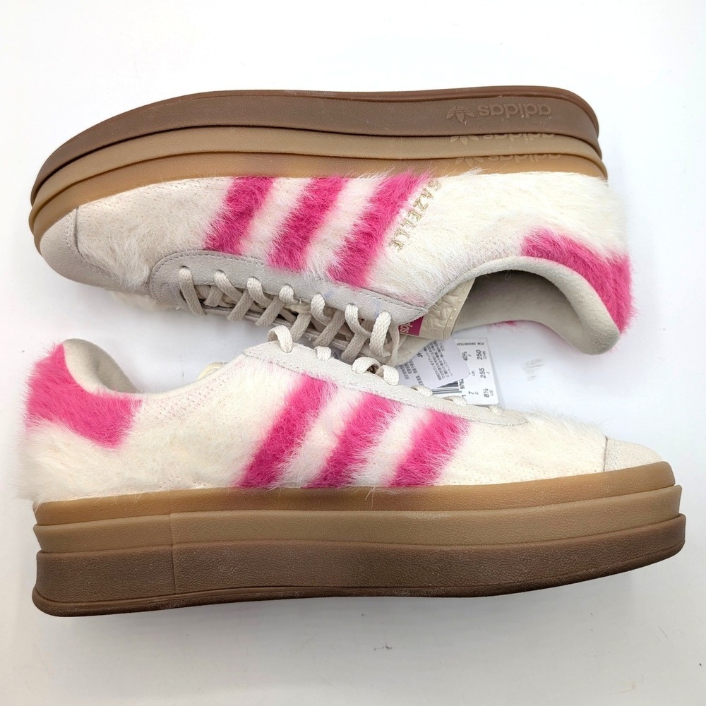 Adidas Originals Gazelle Bold W Cream White Pink Fur Platform JS3908 Size 8.5